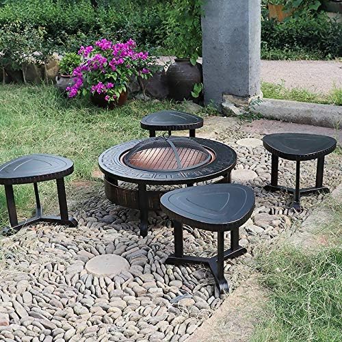 32'' Outdoor Fire Pit Metal Square Firepit Patio Stove Wood Burning BBQ Grill Fire Pit Bowl with Spark Screen Cover, Log Grate, Poker for Backyard Garden Camping Picnic Bonfire