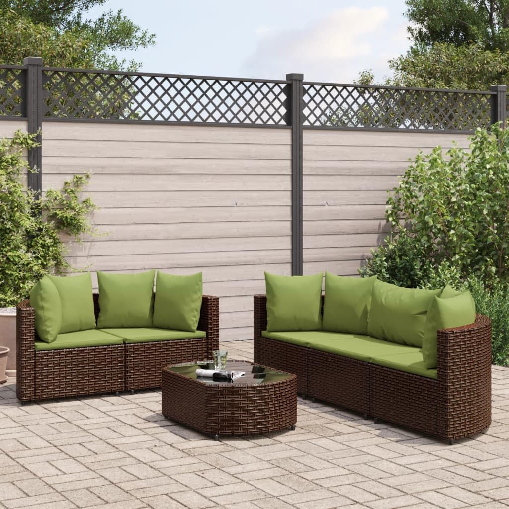 6 Piece Patio Sofa Set with Cushions Brown Poly Rattan,Outdoor Sofa Set with Comfortable Cushions for Patio and Backyard Patio Furniture Sets, Outdoor Furniture Sets