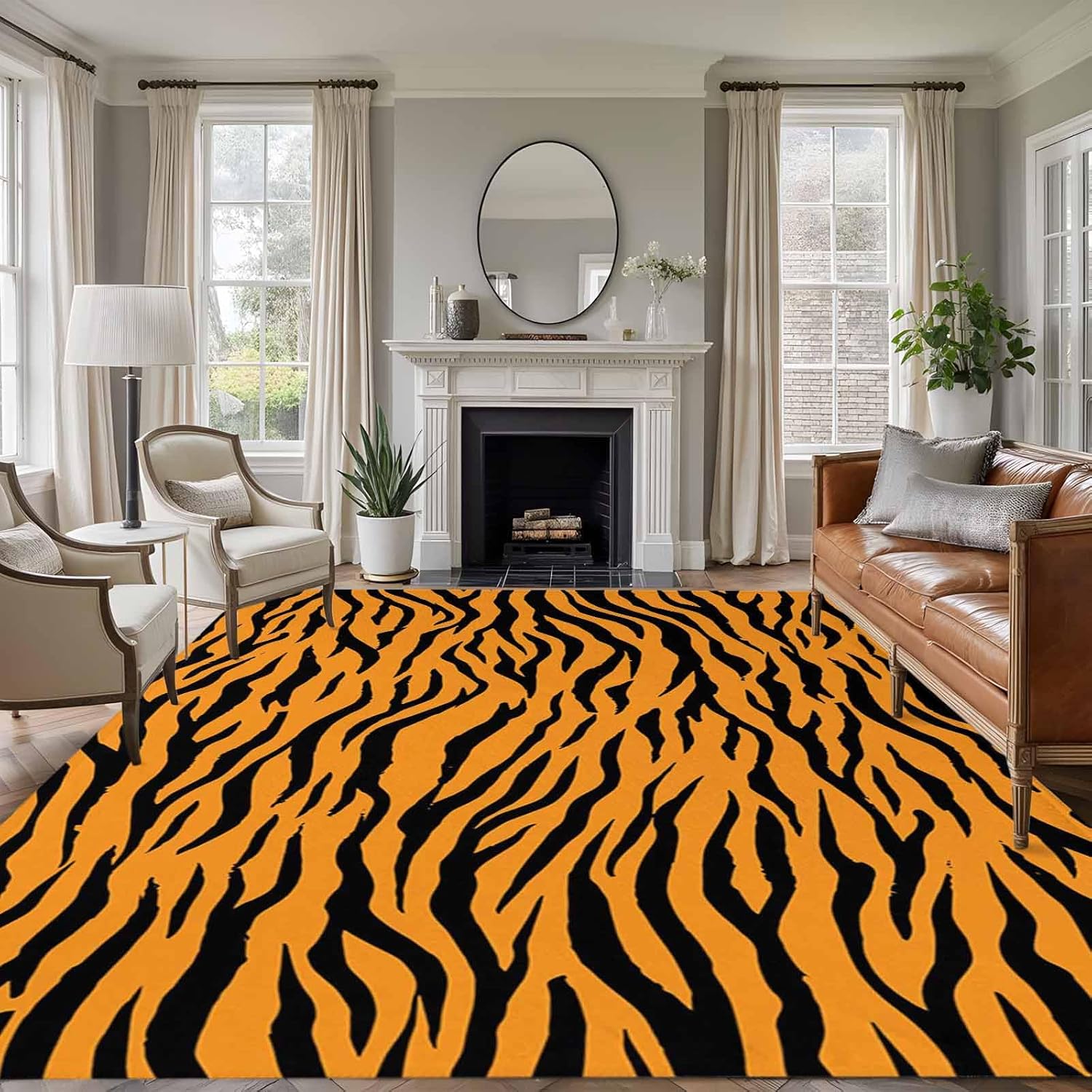 Large Area Rug 8'x10', Yellow Black Non-Slip Runner Carpet for Living Room/Bedroom/Office, Modern Abstract Art Stripes Washable Outdoor Indoor Rectangle Area Rug Floor Mat for Kitchen/Dining Room