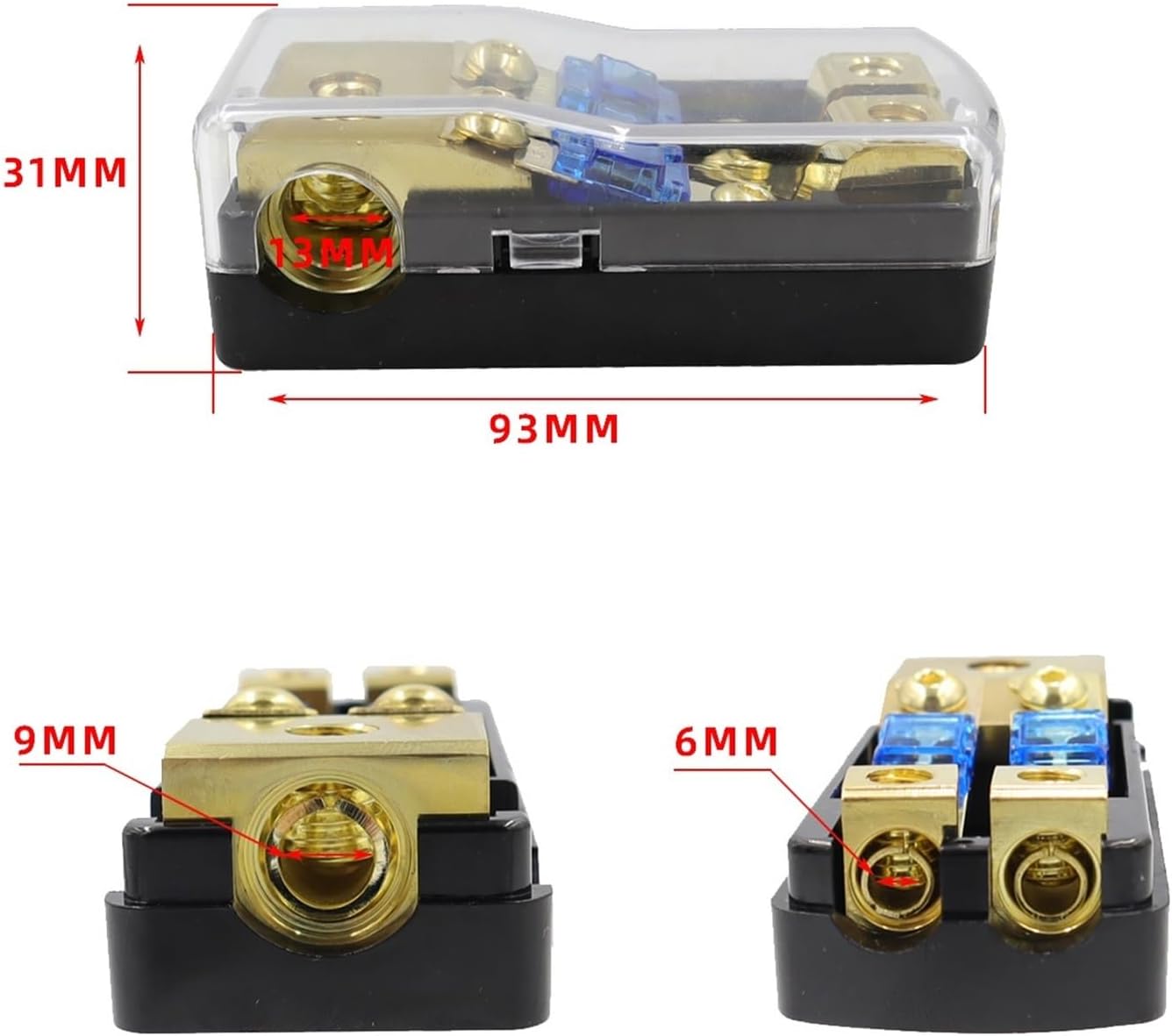 2/3/4 Way ANL Fuse Holder, Copper 0/2/4 Gauge to 4/6/8 60 Amp Distribution Block for Car Stereo Amplifier(3 Way)