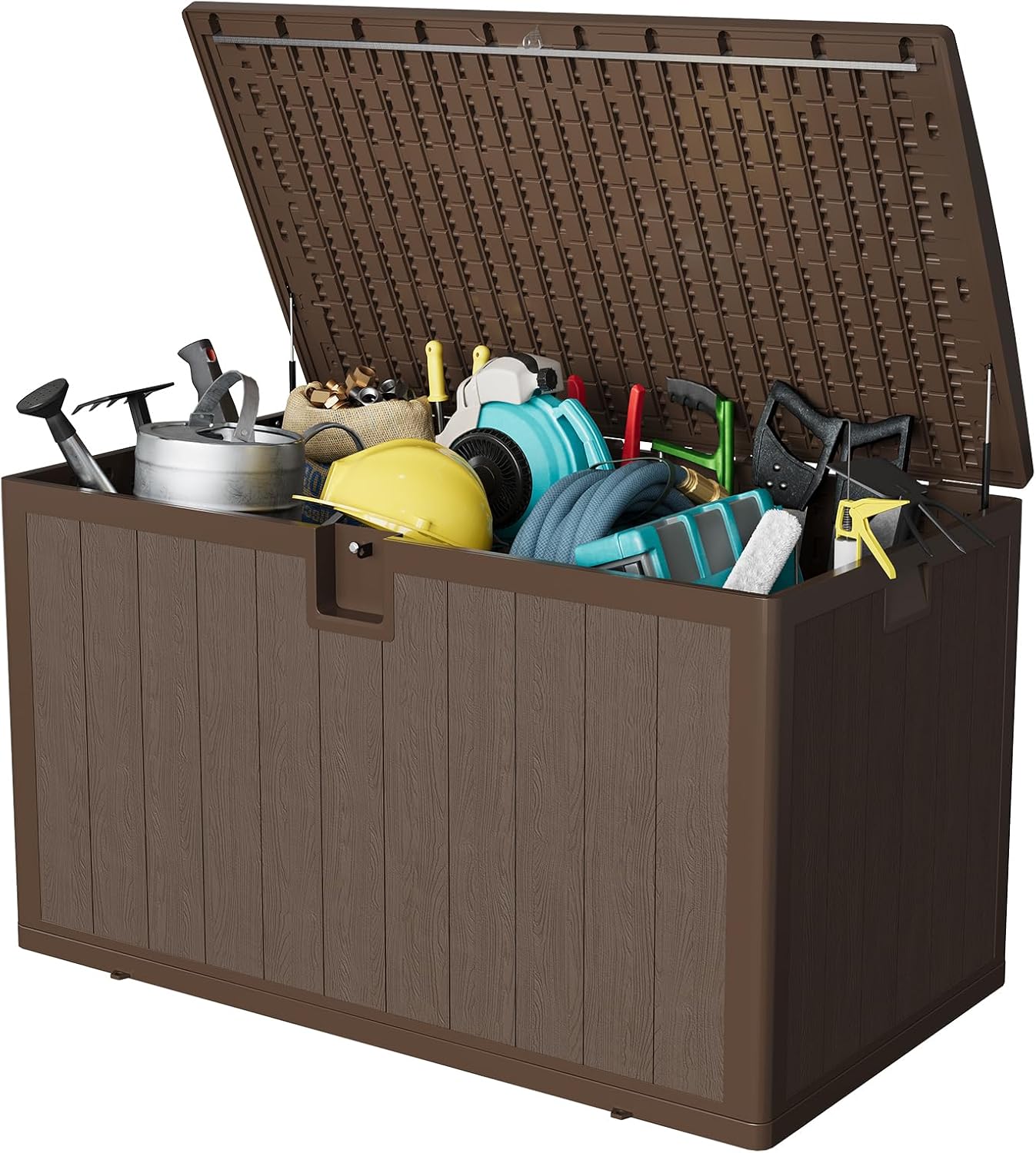 Garvee 130 gal Deck Box, Lockable Outdoor Storage Box with Lid, All-Weather Outdoor Storage Bin with Side Handles for Patio Furniture, Pool Accessories, Gardening Tool, Brown