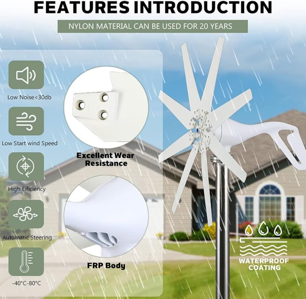 Efficient 2000W Wind Turbine Generator Kit with 8 Blade, 12V-220V Wind Generator with Charge Controller Wind Power Generator for Marine, RV, Home,48V