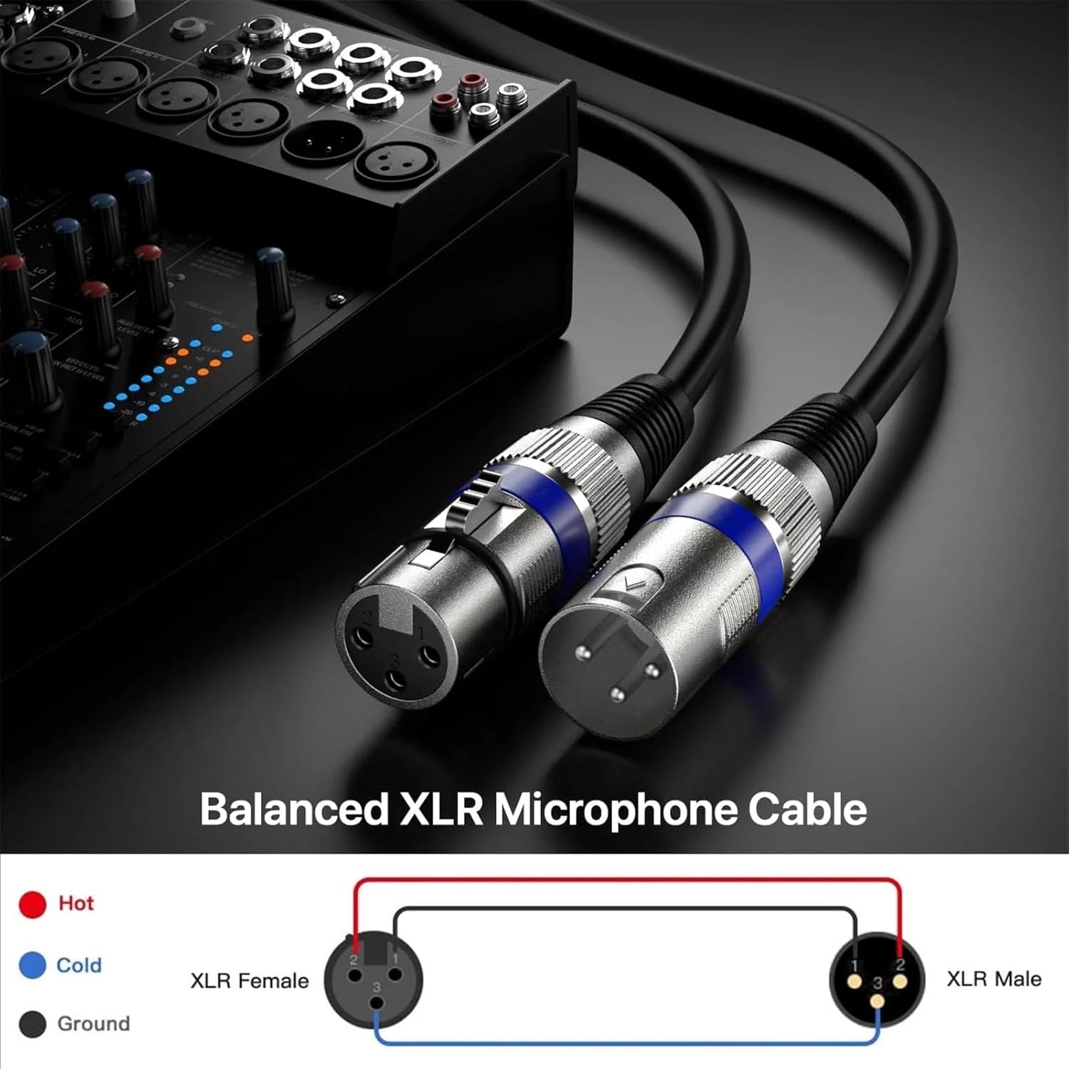 XLR Microphone Cable (6 Pack) XLR Male to Female Mic Cable 3-Pin Balanced Shielded XLR Cable for Amp Mixer Recording Studio Etc(1m)