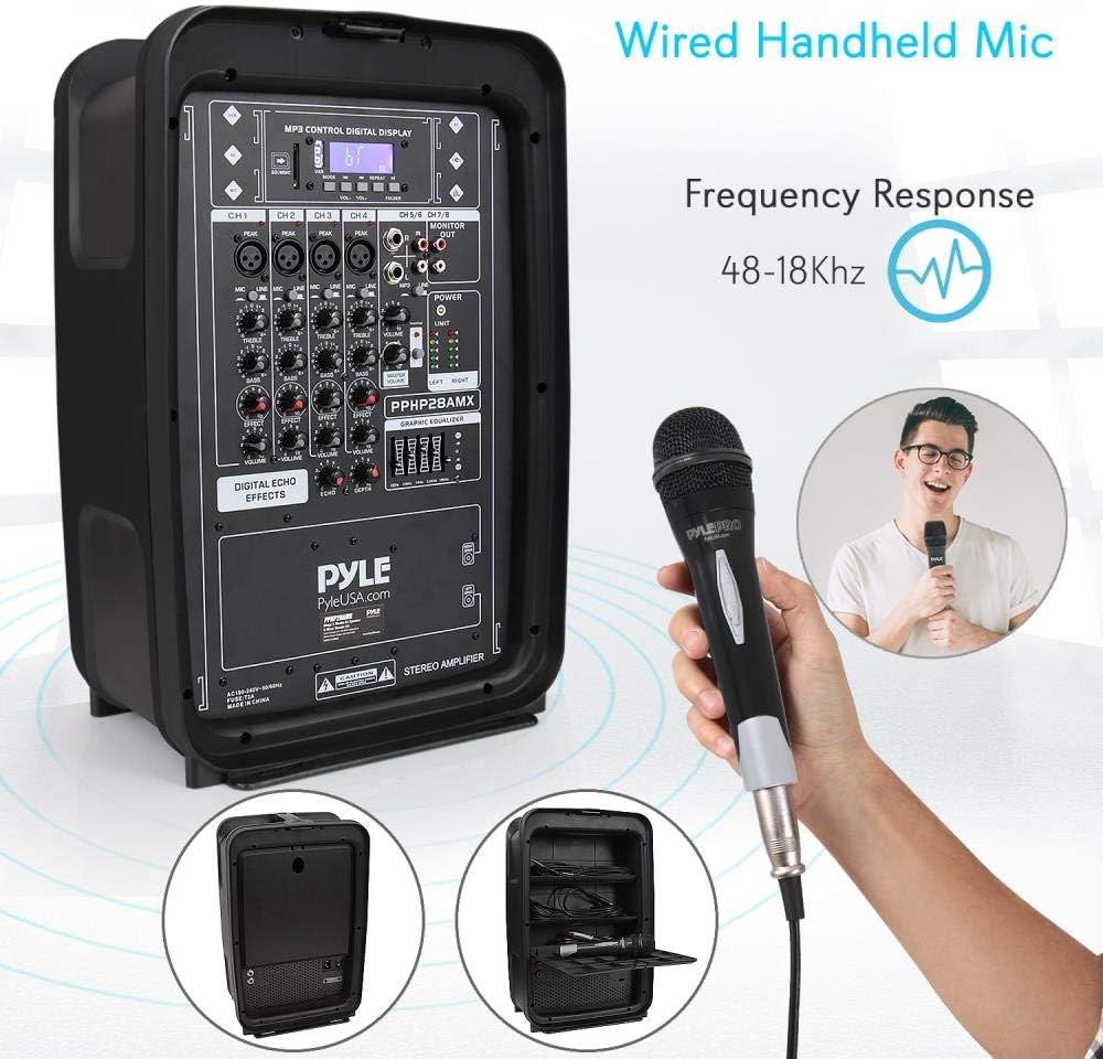 Pyle PA Speaker DJ Mixer Bundle - 300 W Portable Wireless Bluetooth Sound System w/ USB SD XLR 1/4