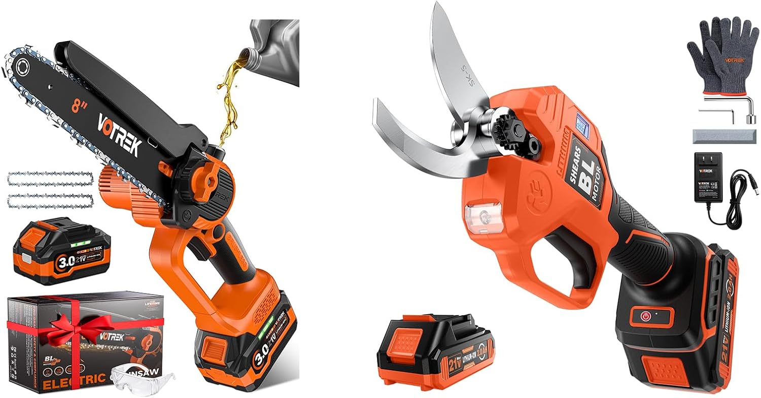 [1.6'' Cut] Electric Pruning Shears Cordless & 8-INCH Mini Chainsaw Cordless, [3.0AH] Battery Powered Electric Chain Saw