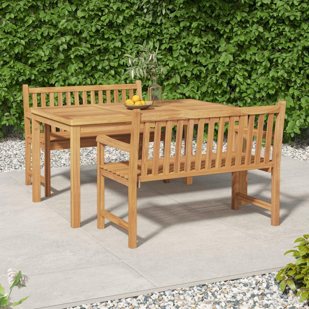 Natural Teak Wood Garden Dining Set, Oiled Finish, 3-Piece Rectangular Patio Furniture for 4 People, Outdoor Table and Chairs