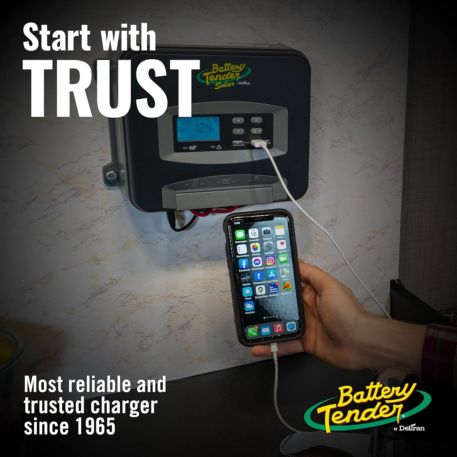 Battery Tender 50 AMP Solar Panel Controller - 12V / 24V / 36V / 48V PWM - Dual USB Port and LCD Status Indiscator Screen - Suitable for Lead Acid, AGM, Gel, and 12 Volt Lithium Batteries - 021-1177