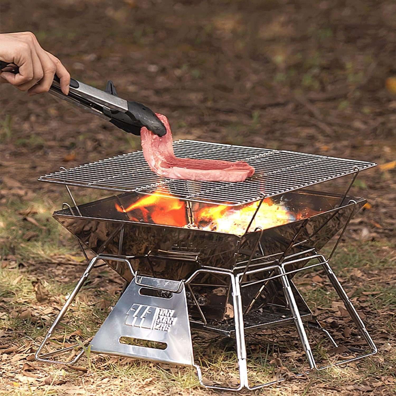 Outdoor Rectangular Fire Pit with Grill - Large Wood-Burning Patio & Backyard Fire Pit for Outside with Cooking BBQ Grill Grate, Spark Screen,firepits for Outside (Size : Large)