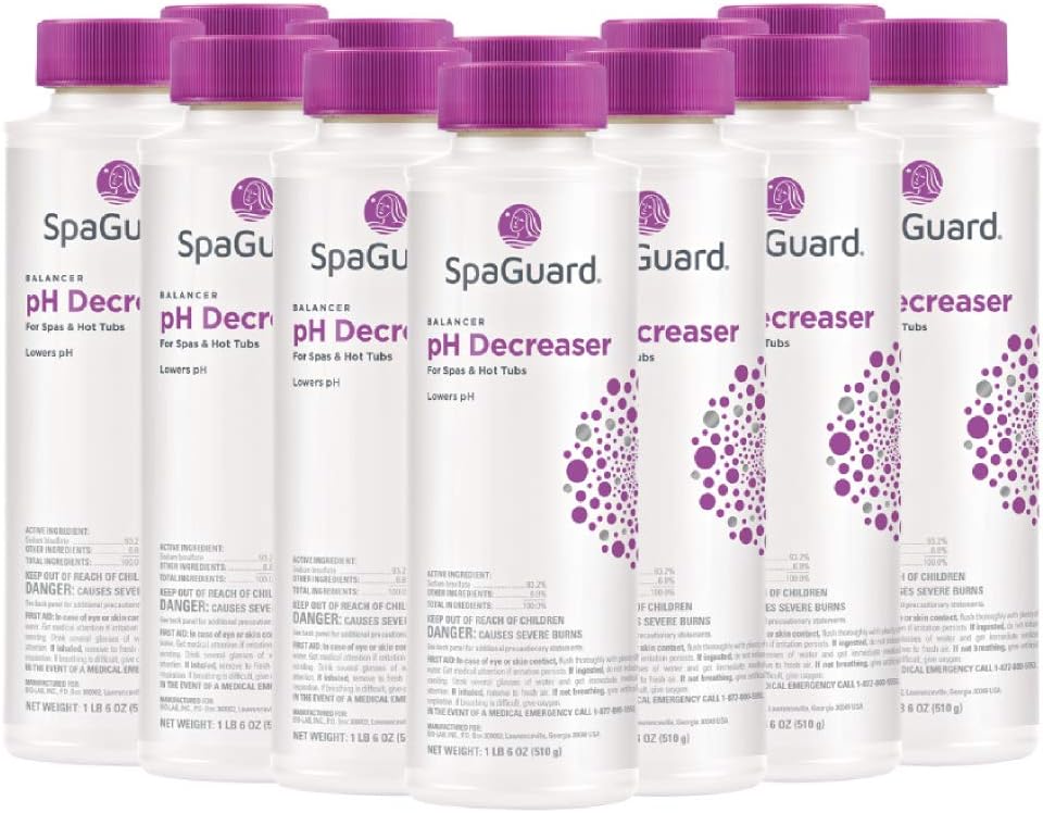 SpaGuard pH Decreaser, 22 oz, Pack of 12, Protects Spa and Equipment, Prevents Cloudy Water Due to Improper pH, Balances Water