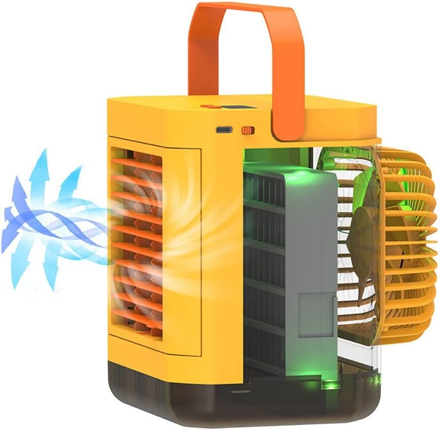 Portable Air Conditioner, Evaporative Air Cooler, Small Cooling Fan, 3 Speeds, 2000mAh Battery Powered & USB Rechargeable Mini Air Conditioner for Room Camping Car Office (Color : Yellow)