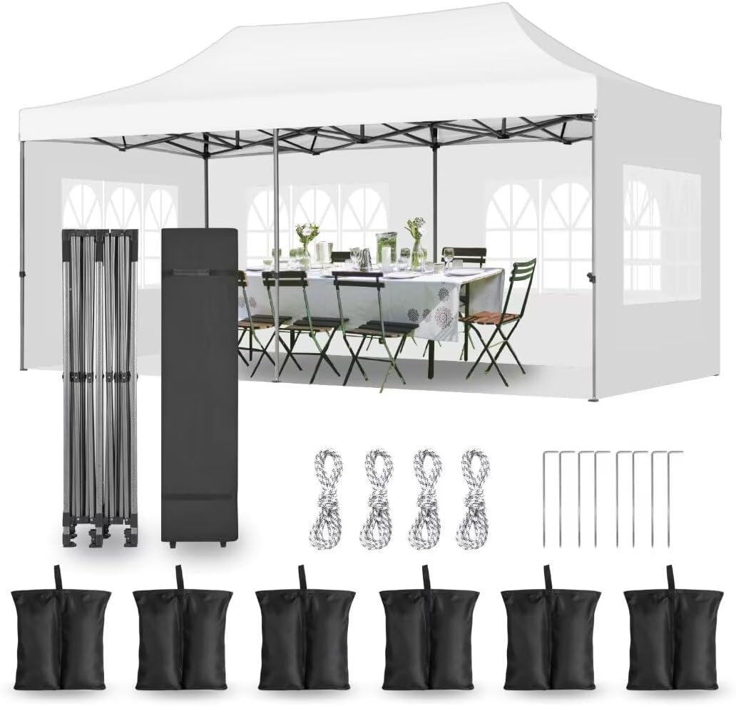 10x20 Heavy Duty Pop Up Canopy Tent with 6 Removable Sidewalls, Easy Setup Commercial Outdoor Canopy, Upgraded Waterproof Windproof Canopy for Parties with Roller Bag, Frame Thickened