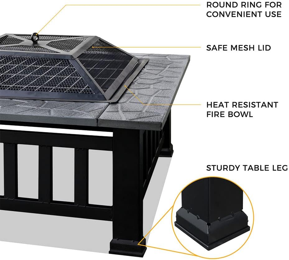 32'' Propane Fire Pit Table, Heavy Duty 3 in 1 Metal 40,000 BTU Square Patio Firepit Table Heating Gas Fireplaces ​Outdoor Heaters for Garden, Patio, Backyard (Black)