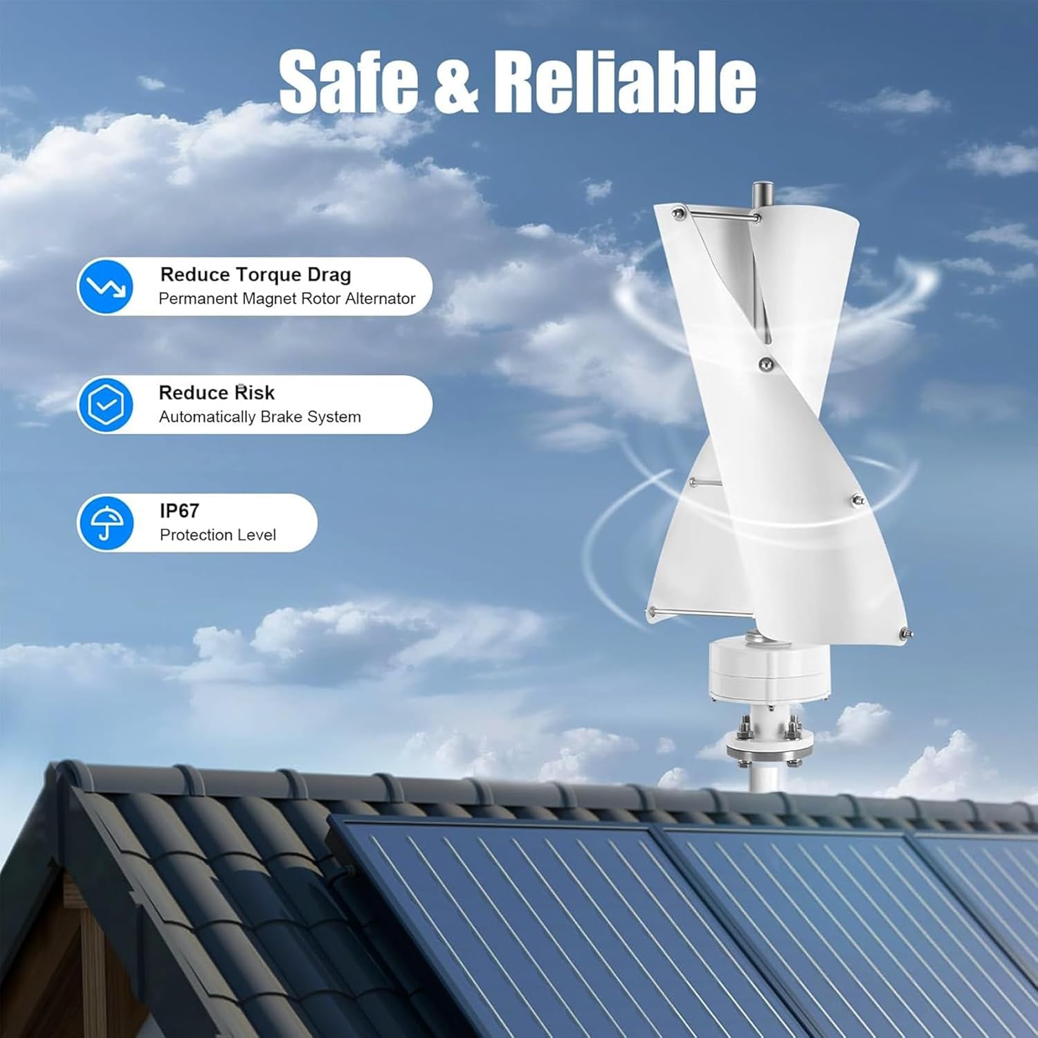 5000W Wind Turbine Generator Kit,2 Blades with Neodymium Iron Boron Blades for Outdoor Courtyard Use and Wind Turbine Systems (White)