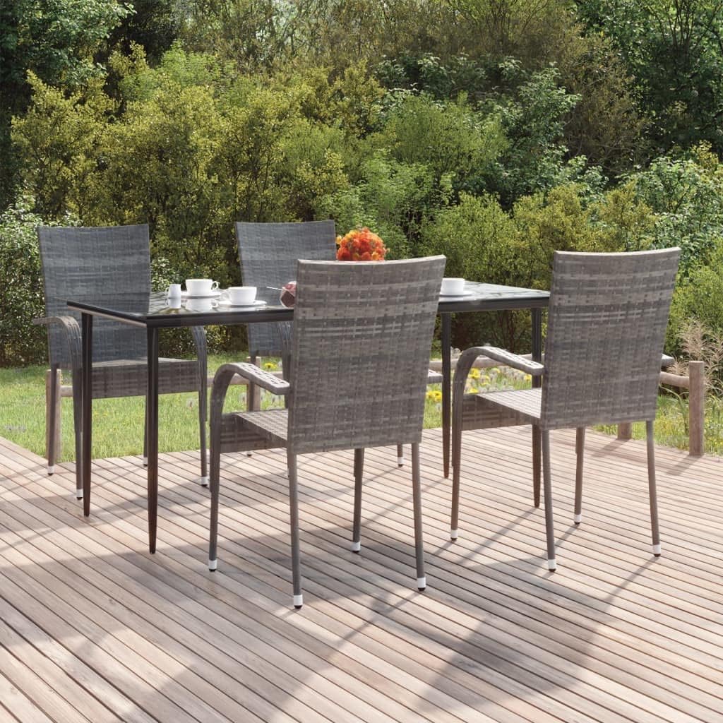5 Piece Patio Dining Set Gray Poly Rattan,Versatile Patio Dining Set: WeatherResistant Rattan Chairs with Tempered Glass Tabletop Furniture Sets for Patio, Lawn & Garden