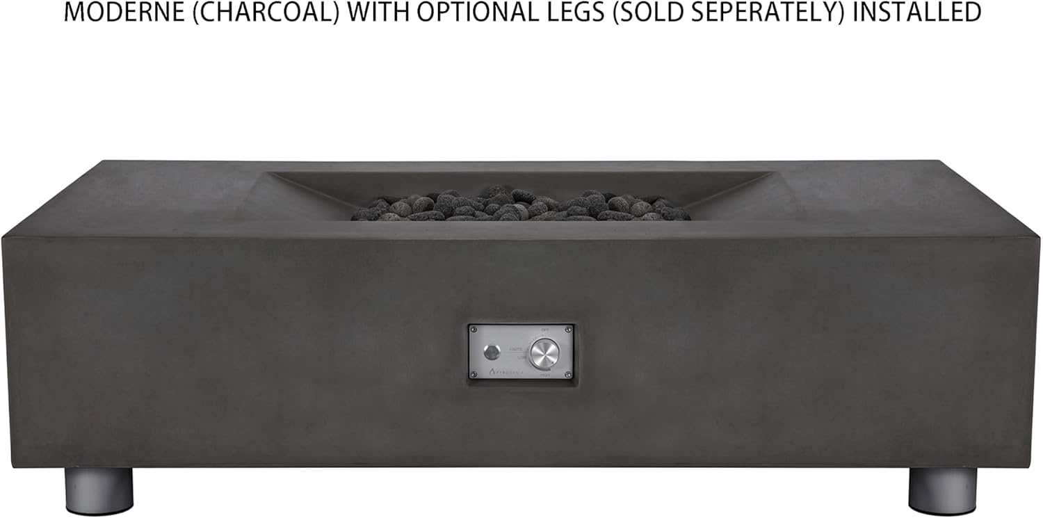 Pyromania Moderne Outdoor Concrete Fire Table, 58 x 32 Inches - Propane Model in Charcoal Gray Color