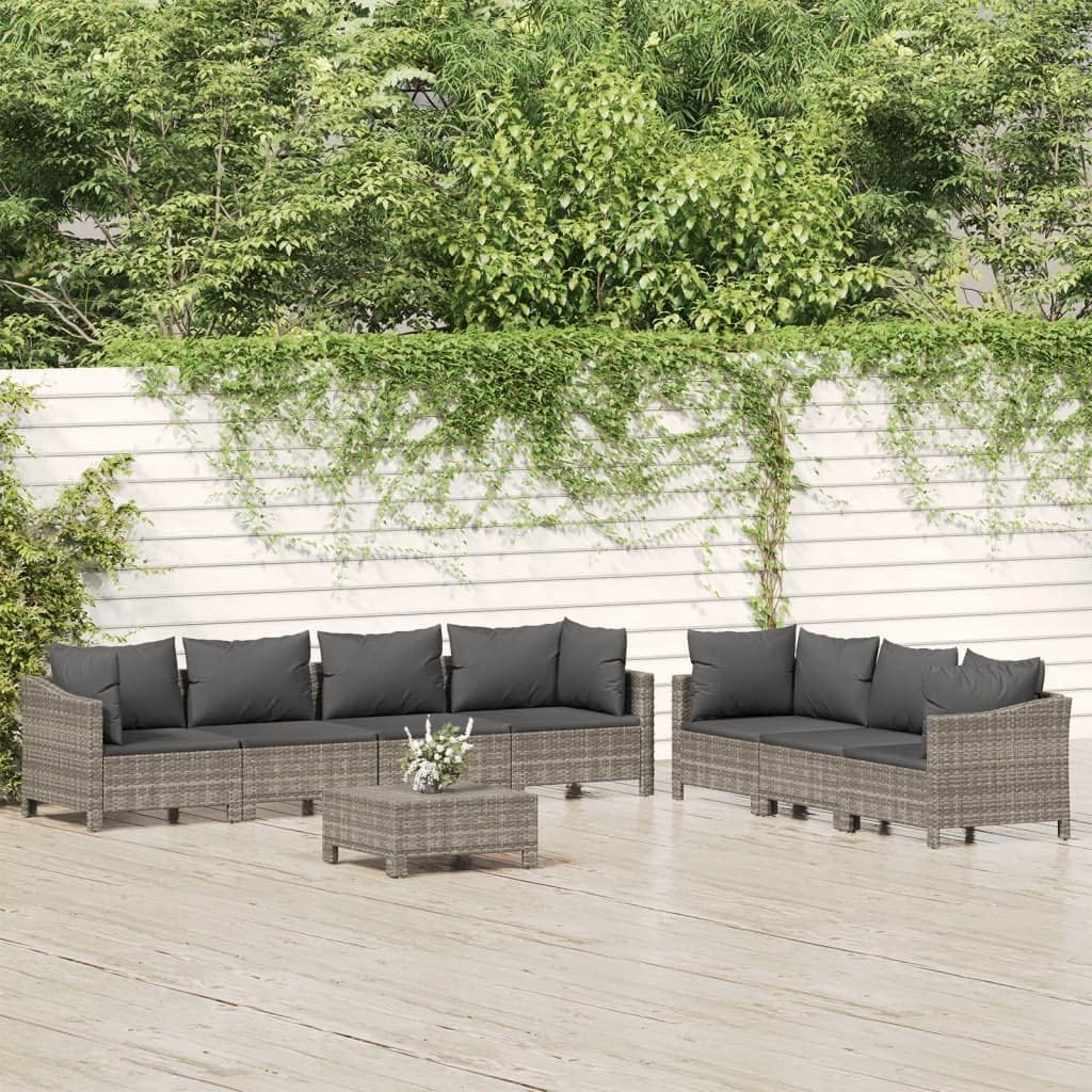 8 Piece Patio Lounge Set with Cushions Gray Poly Rattan,Modern Patio Lounge Set: Durable, Weatherproof, and Modular for Outdoor Relaxation Patio Furniture, Outdoor Furniture Sets