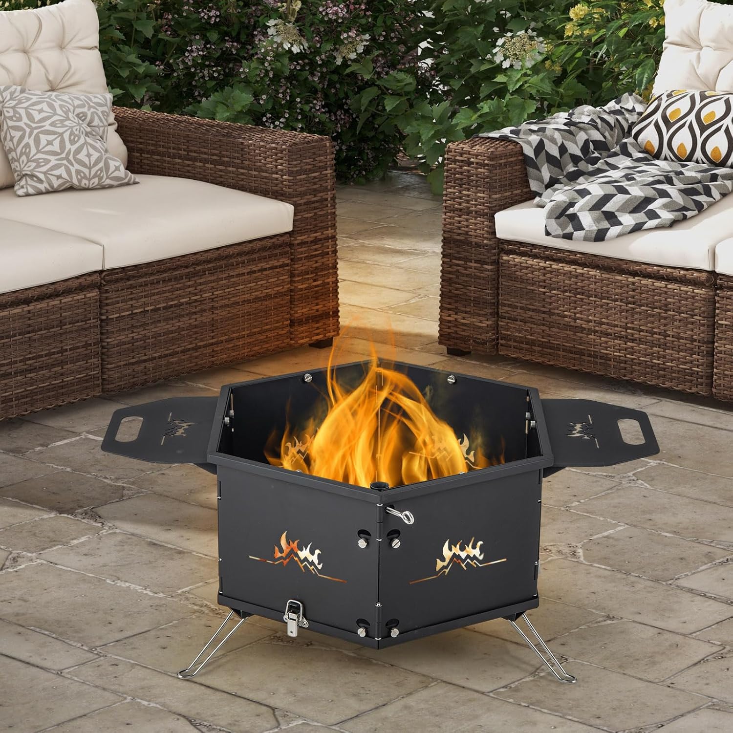 Giantex Fire Pit Grill, Outdoor Fire Pit with Removable 360° Swivel Cooking Grate, Collapsible Fire Bowl, Foldable Legs, Wood Burning BBQ Fireplaces Campfire Grill for Backyard Patio Picnic