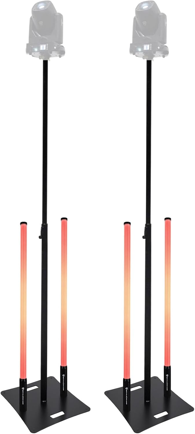 Rockville Rock Saber Bundle: 4X Wireless DMX DJ Tube Lights 23-Hrs Battery with Bag, (2) RLF2 Black 10-Foot Solid Base Speaker Lighting Projector Stands with Bags, 3-Items