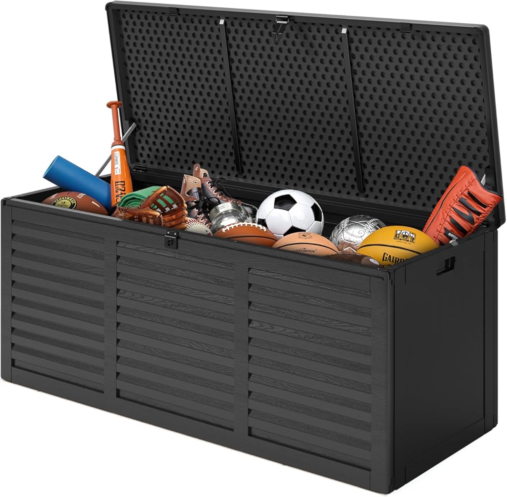 130 Gallon Outdoor Storage Box Lockable Deck Boxe Outdoor Waterproof for Garden Patio Package Delivery Weather-Resistant & Easy Assembled (Black)