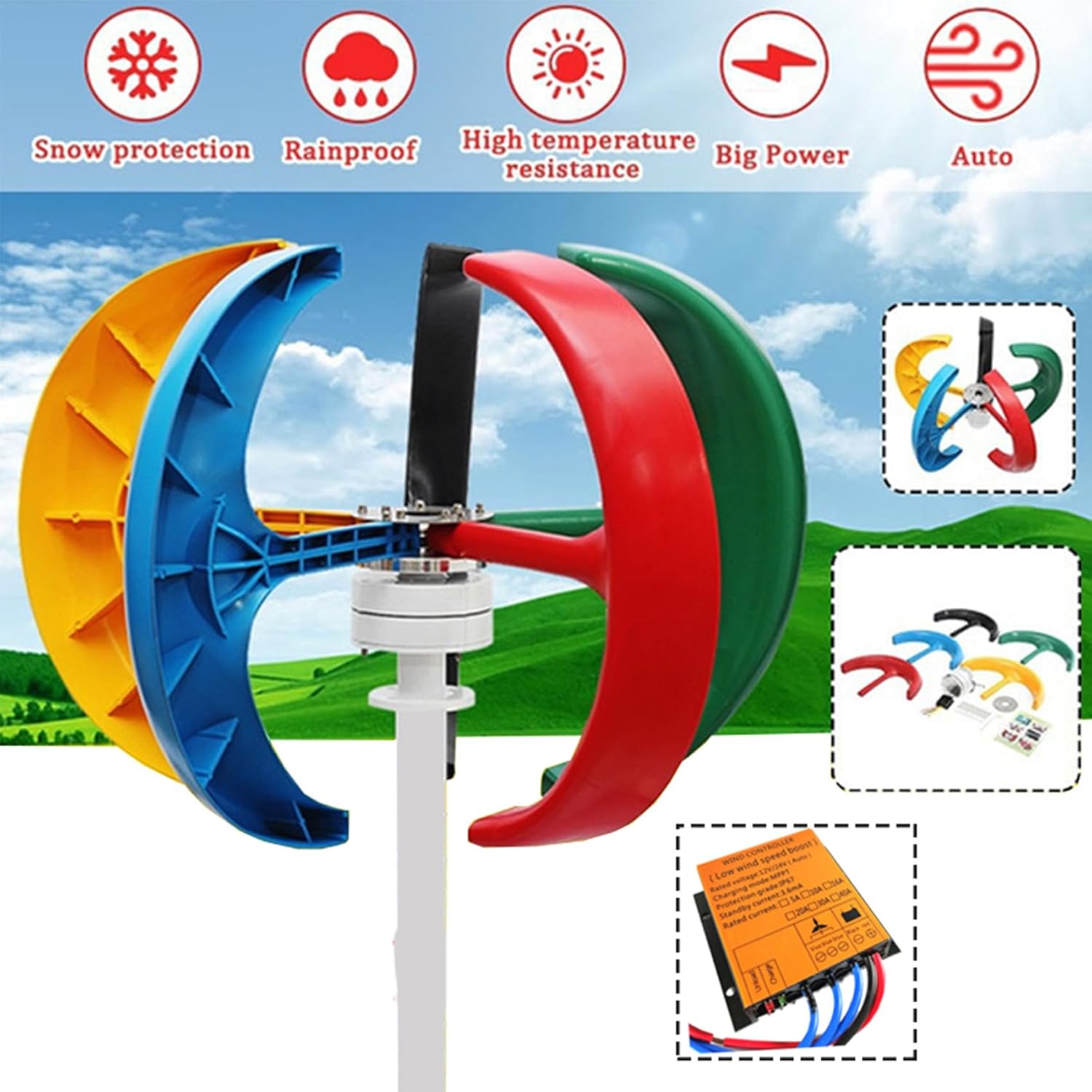 3000W No Noise Vertical Axis Wind Turbine Generator,220V Magnetic Levitation Wind Turbine with MPPT Controller for Homes Energy Supplementation