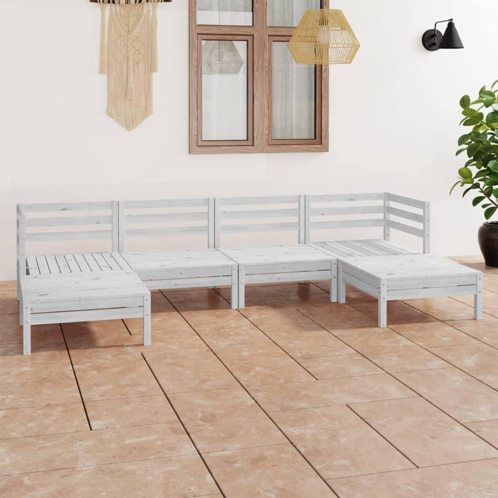 6 Piece Patio Lounge Set White Solid Pinewood,Durable Outdoor Wooden Lounge Set for Patio, Garden, or Living Room Outdoor Furniture Sets, Patio Furniture
