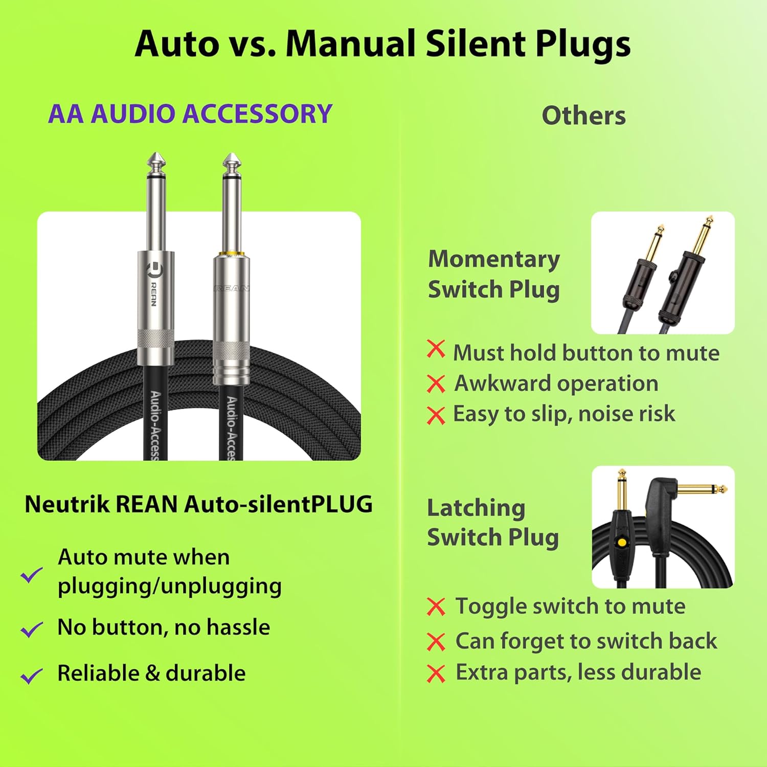 Silent Guitar Cable 10 ft 1 Pack with Guitar Cable 100 ft 1 Pack