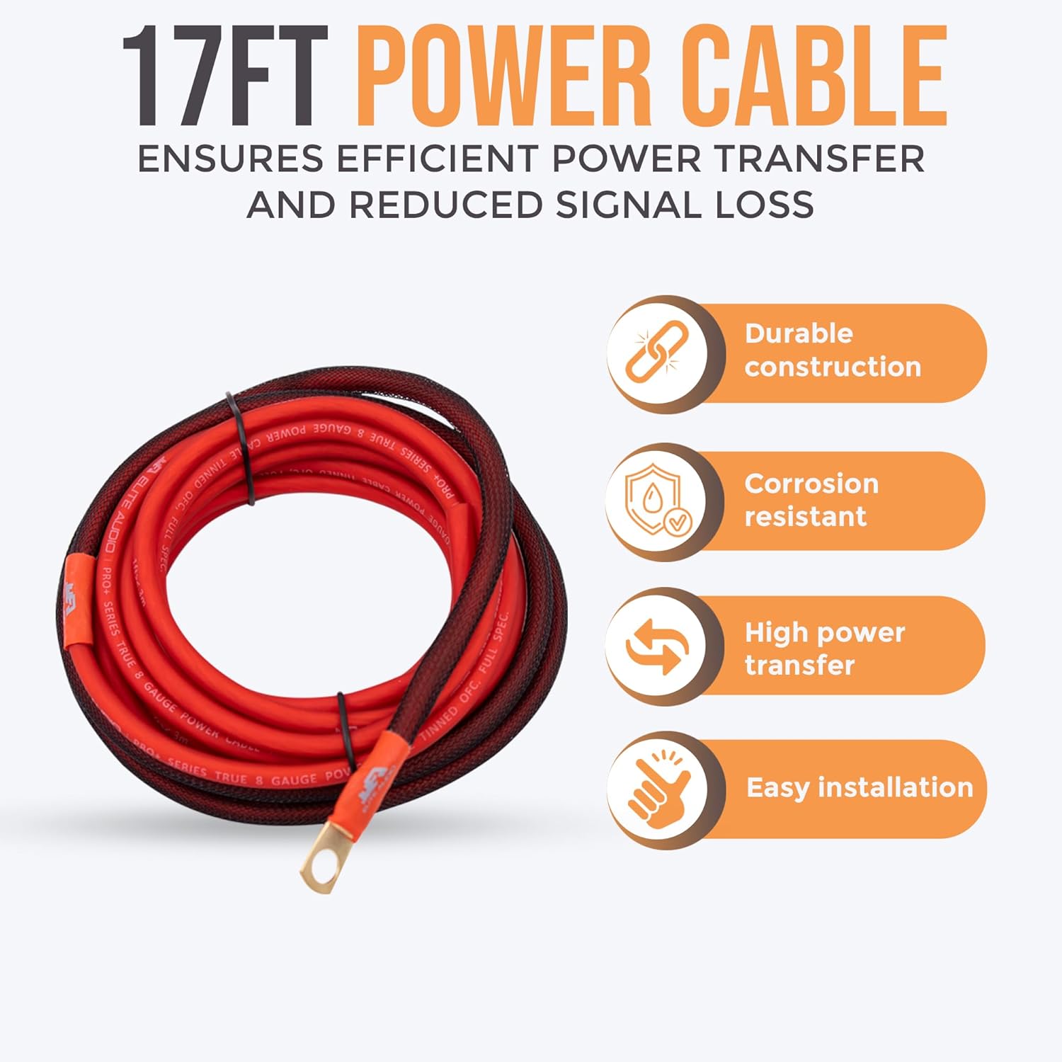 Elite Audio EA-PROK8 Pro Amplifier Wiring Kit - 2500W Max Power, Oxygen Free Copper Cables, Brass ANL Fuse Holder, 8 Gauge