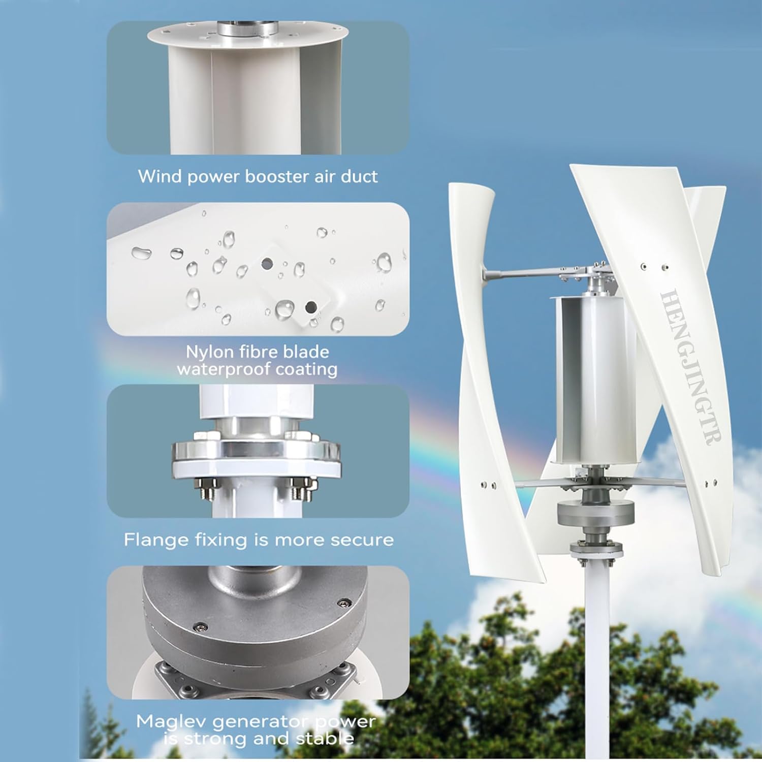 12000W Vertical Axis Wind Turbine Generator, 12V 24V 48V Kit with Controller 3 Leavies Boats Cabins Mobile Homes Vertical Axis Maglev Wind Turbine Generator