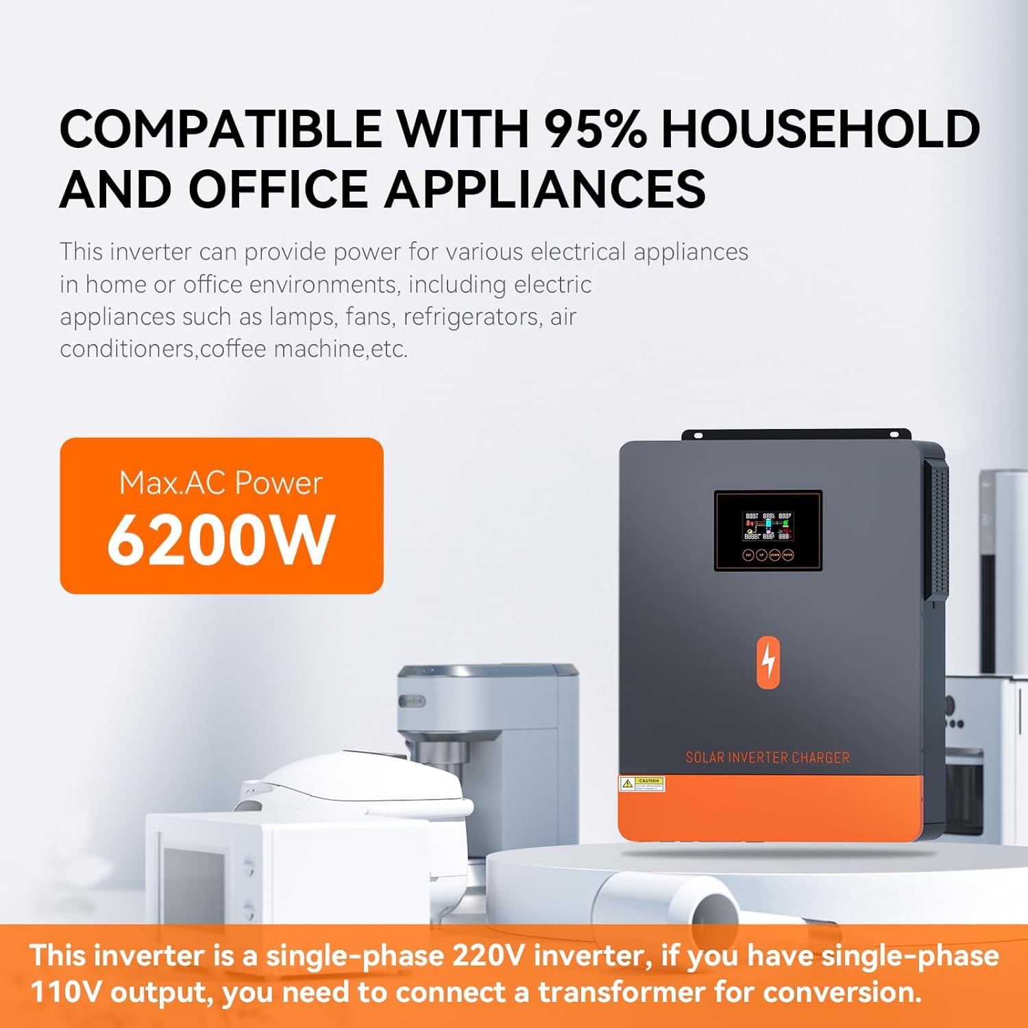 PowMr 6200W Solar Inverter 48V DC to 220-230VAC,Off-Grid Hybrid Inverter with 120A MPPT Solar Charge Controller, Work with 48V Lead Acid & Lithium Battery