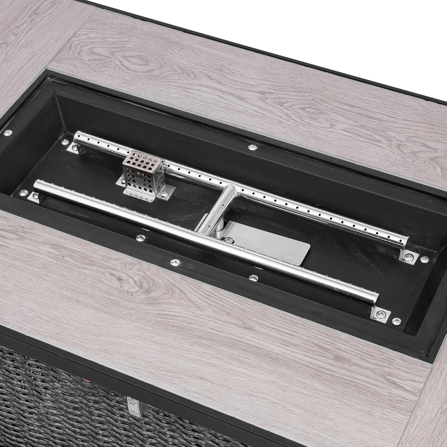 42 Inch Propane Fire Pit Table with Cover, 50,000 BTU Hand-Woven Rattan Outdoor Fire Pit with Lid & Blue Glass Bead, Outdoor Fireplace for Patio Deck Garden, Gray