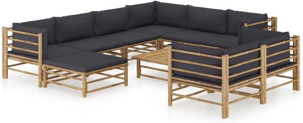10 Piece Patio Lounge Set with Dark Gray Cushions Bamboo,Versatile Bamboo Patio Lounge Set for Ultimate Relaxation and Comfort Patio Furniture Sets, Outdoor Furniture Sets