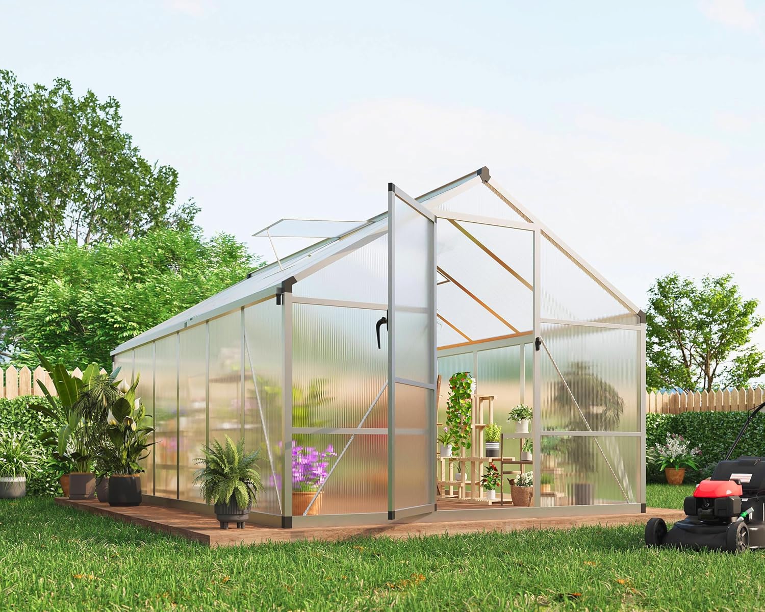 Greenhouse for Outdoors, Polycarbonate Large Walk-in Greenhouse with Quick Setup Structure and Roof Vent, Aluminum for Outside Garden Backyard