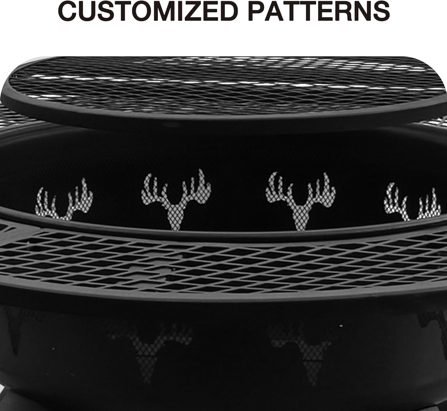 Bestier 47 inch Outdoor Fire Pit with Grill, Wood Burning Firepit,for Family Camping, Backyard, Bonfire Patio Picnic BBQ - Deer Head Style