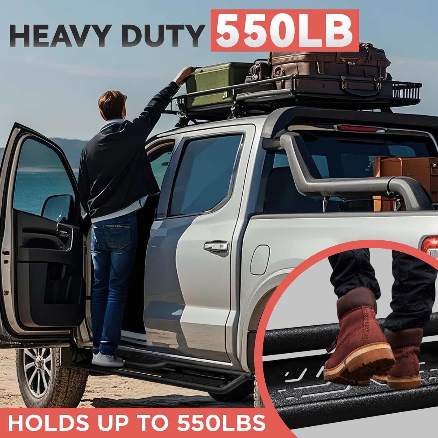 Running Boards for 2021-2025 Ford Bronco 4 Doors SUV, Side Steps Accessories,Black Carbon Steel Nerf Bars, Pair Running Boards