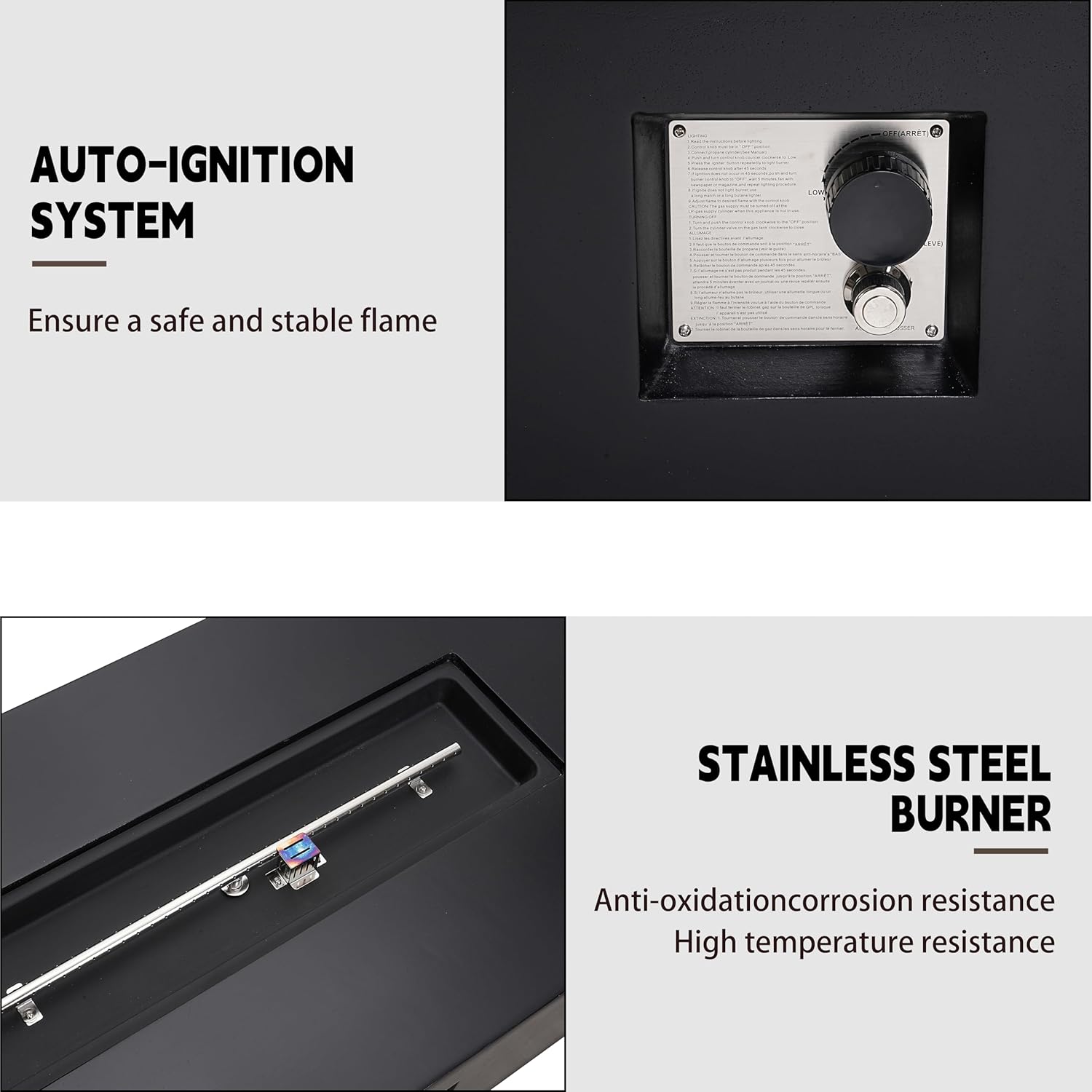 56 Inch Propane Fire Pit Table, Outdoor Rectangle Fire Table w Tank Table (50,000 BTU), 3 Piece Gas Fire Pit in Black w Glass Wind Guard and White Fire Glass for Deck, Garden, Backyard