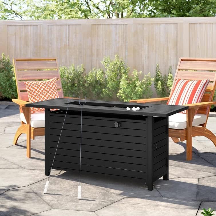 50 inch Gas Fire Pit Table Outdoor Propane Fire Pit Table, 50000BTU Fire Table, Retangular Black Firepit Table for Garden Backyard Deck Poolside Party