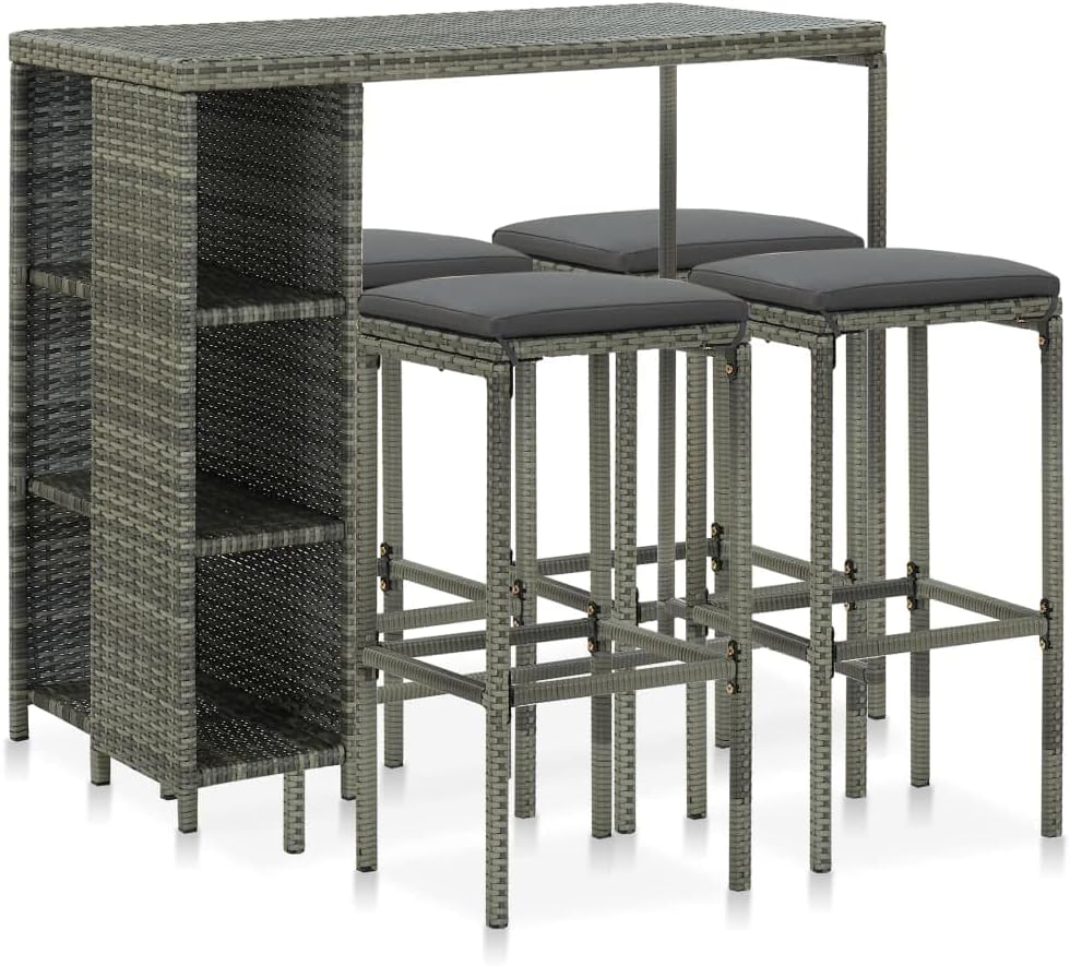 Patio Set 5 Piece Patio Bar Set with Cushions Poly Rattan Gray