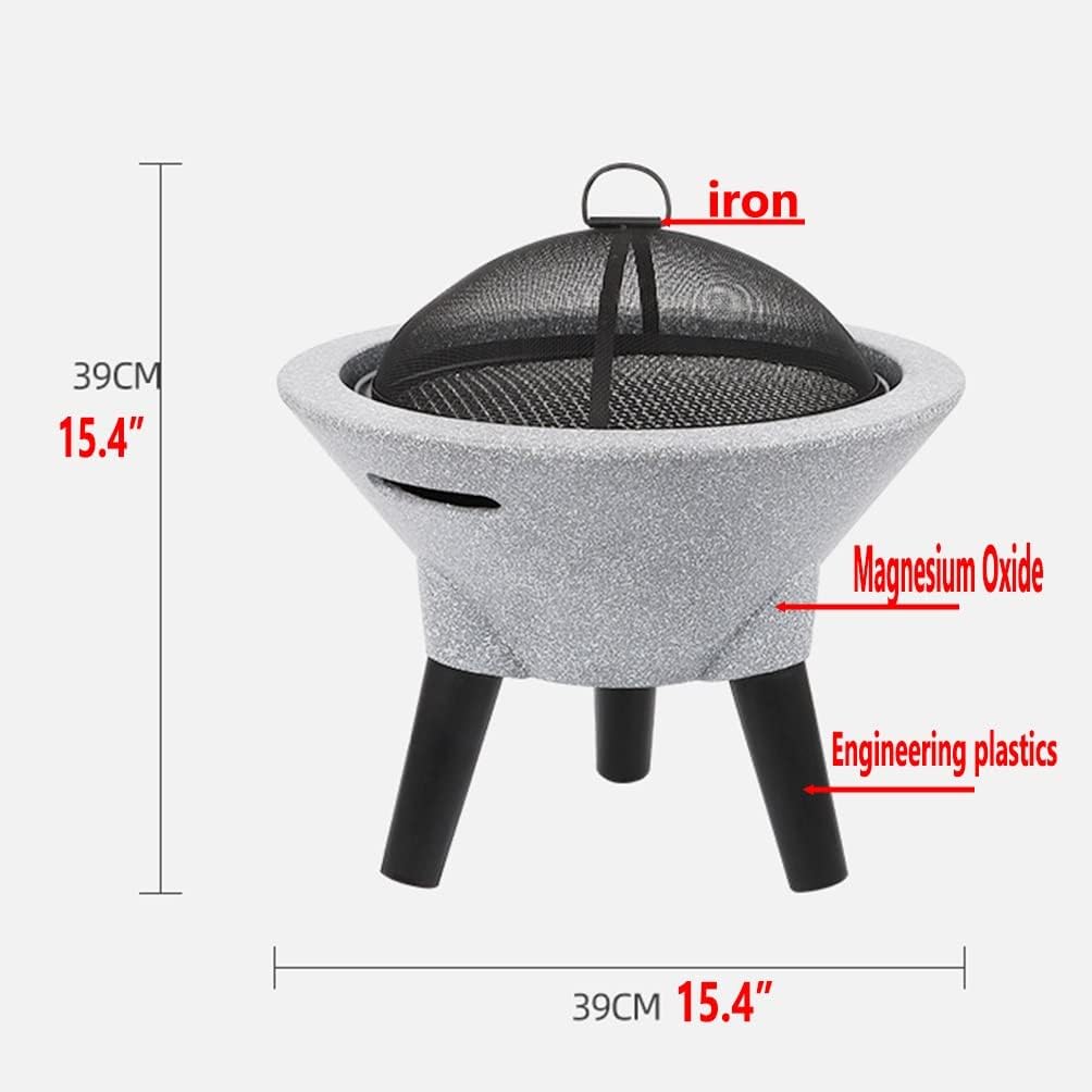 Outdoor Fire Pit Imitation Stone Fire Bowl, 39CM Garden Terrace Courtyard Outdoor Wood Burning Fire Pit, with Sparkle Screen and Outdoor Fire Pit (Color : Kit-2) (Kit 1) (Kit 1)