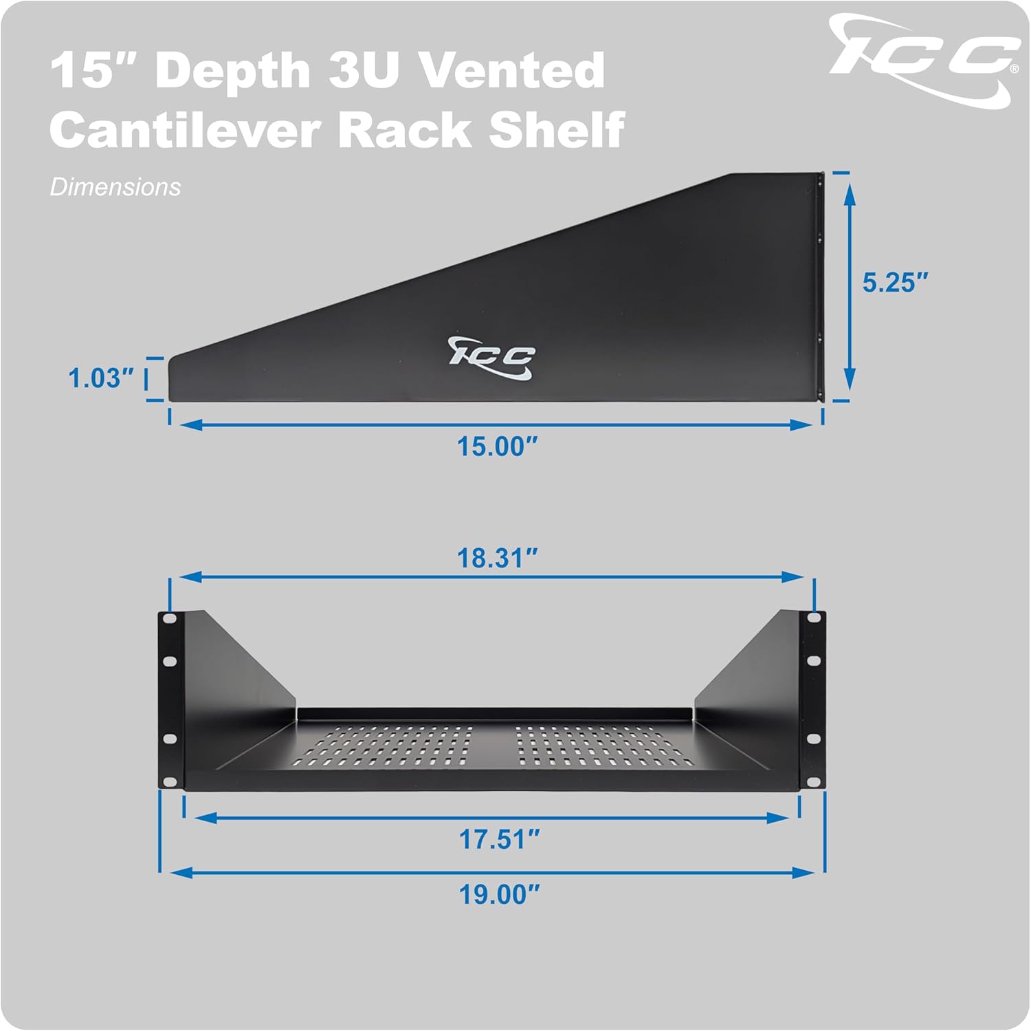 ICC 3U Cantilever Rack Shelf, Heavy-Duty Ventilated Steel Tray for 19