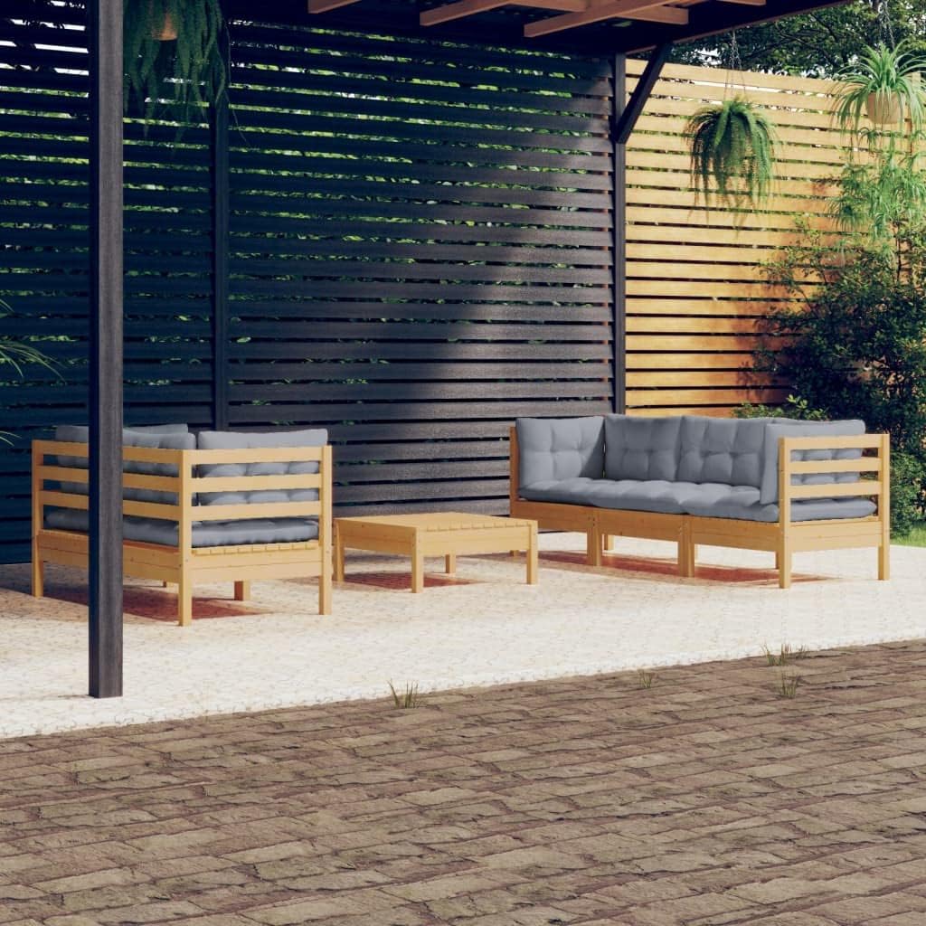 6 Piece Patio Lounge Set with Gray Cushions Pinewood Garden Furniture