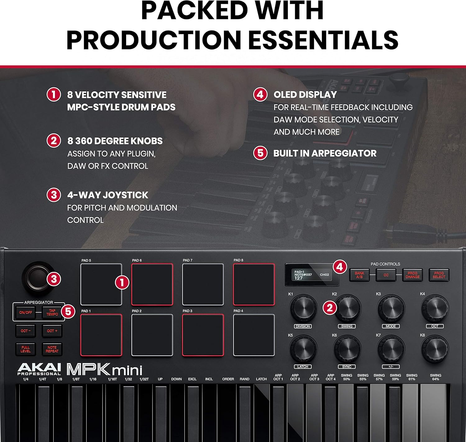 Akai MPK Mini MK3 MIDI Keyboard Controller + M-Audio SP2 Sustain Pedal, with MPC Beats and Software Suite – Beat Maker Bundle (Black)