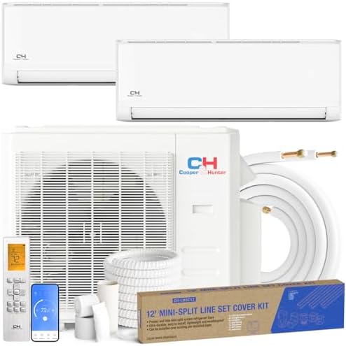 Cooper & Hunter 28,000 BTU Dual 2 Zone 12,000 + 18,000 BTU Mini Split AC/Heating Wall Mount System Including Installation Kits and Line Set Covers