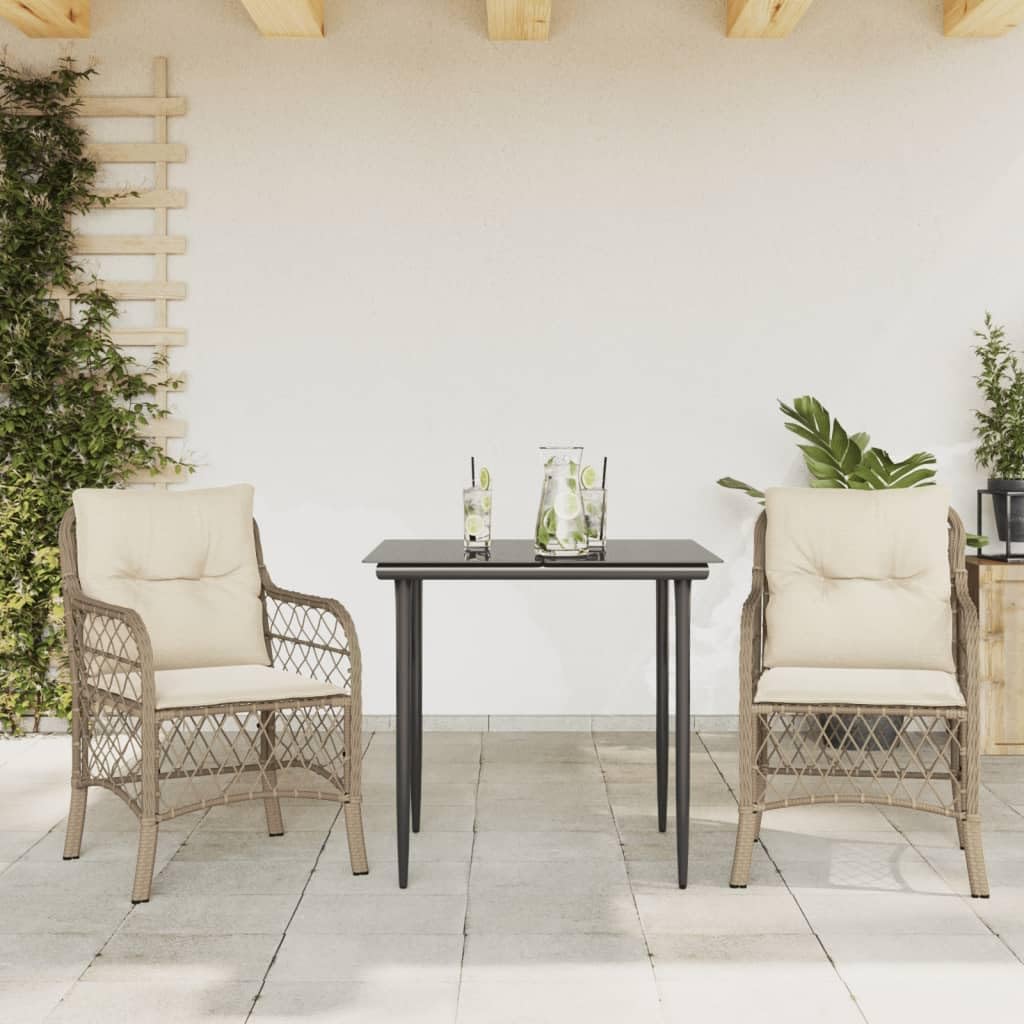 3 Piece Bistro Set with Cushions Beige Poly Rattan,Patio Bistro Set Durable PE Rattan with Cushions for Outdoor, Balcony, Backyard Furniture Sets for Patio, Lawn & Garden