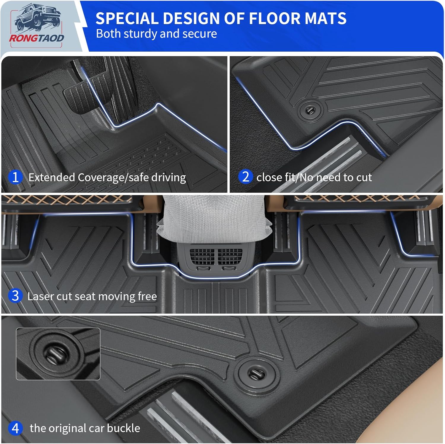 Rongtaod Floor Mats Compatible with 2024 2025 2026 Toyota Grand Highlander Cargo Mat Cargo Liner Trunk Mat Back Seat Protector Grand Highlander Accessories (Trunk Mat with Backrest Mat+Floor Mats)