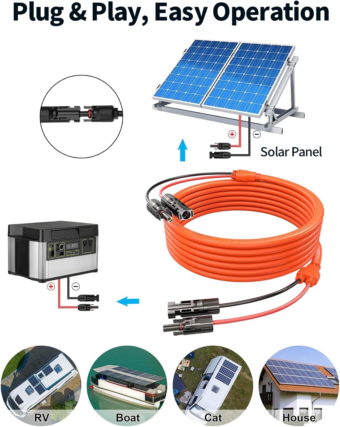 50Ft 10AWG Solar Panel Extension Cable - Tonton 6mm² One-Piece Solar Wire with IP68 Male and Female Connectors, Heavy-Duty PV Cable for Home, RV, and Photovoltaic Systems (10AWG 50FT 15M)