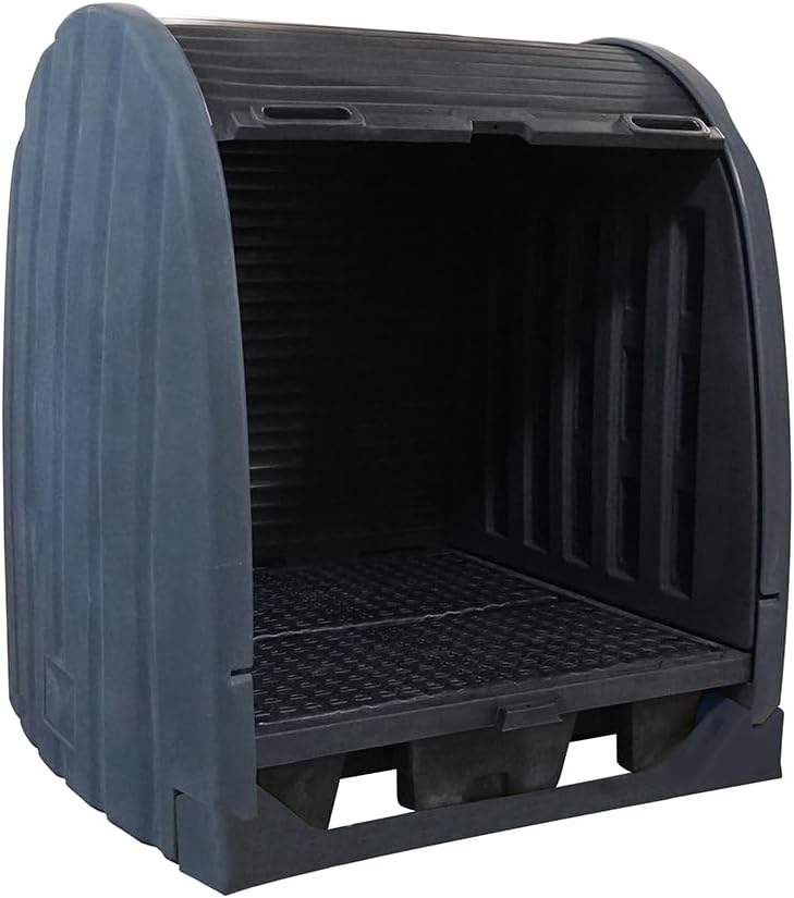 ENPAC 4 Drum Outdoor Storage Spill Containment Shed with Drain, Black, Recycled Polyethylene, Hold Four 55-Gallon Drums