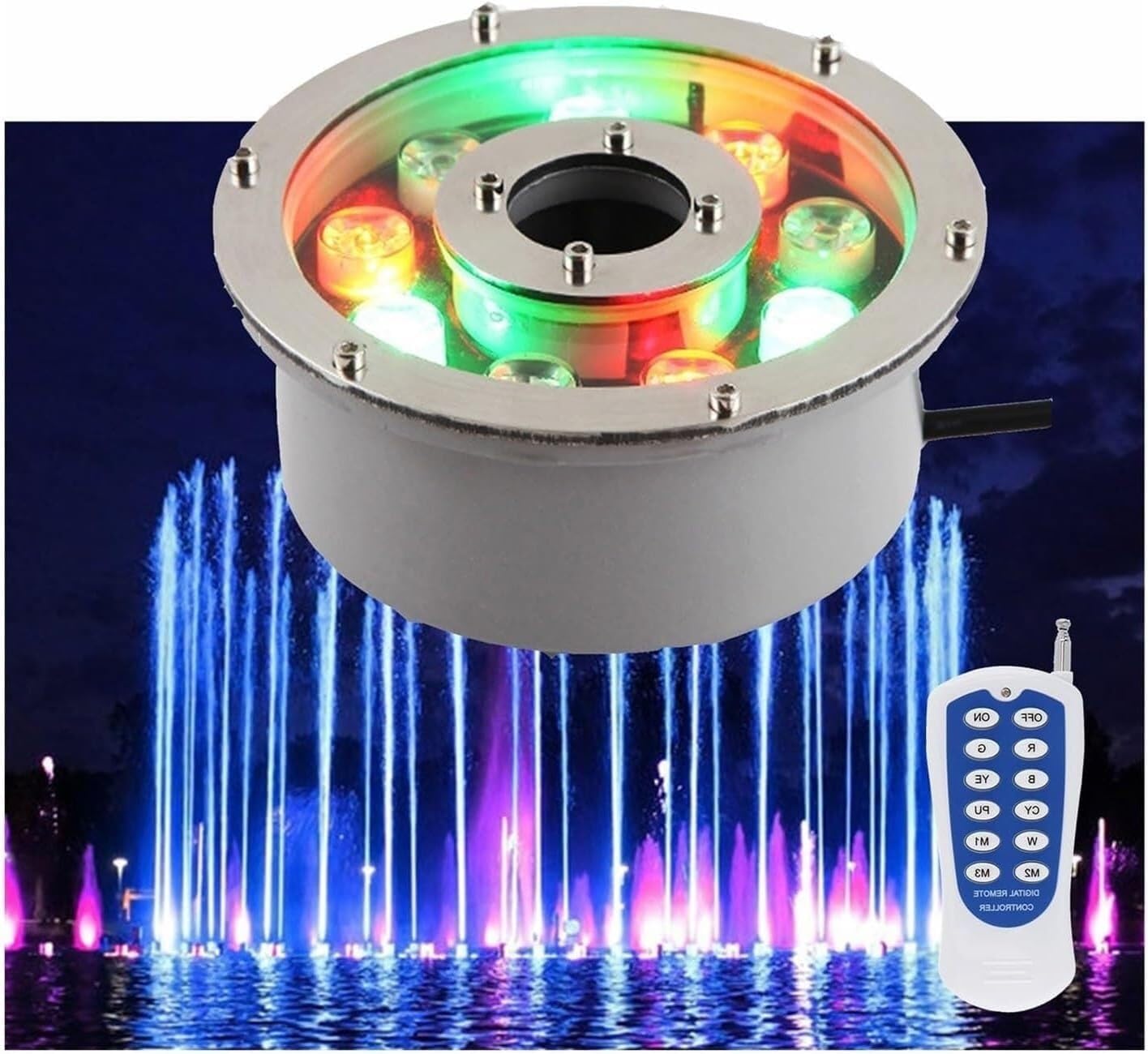 Waterproof Underwater Light - Recessed LED Fountain Light, IP68 Waterproof RGB Color Changing LED Pond Lights with Controller for Swimming Pools, Fish Ponds, Fountains(RGB,18W(24V))