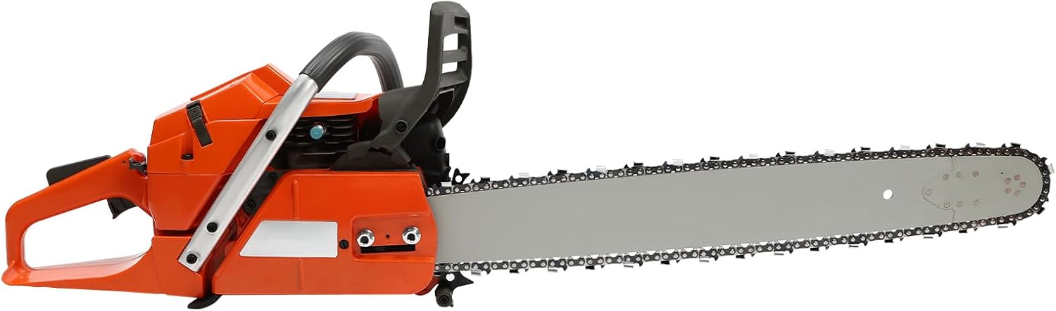 Gas Chainsaw, Power Chain Saw with 24 inch Guide Bar, 2-Cycle Chain saws Gasoline Handheld Cordless Petrol Chain Saws for Trees Gas Powered Farm, Ranch and Garden Tools (65CC, 3.4KW)