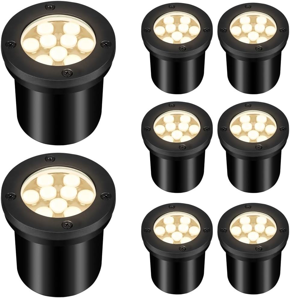 9W Landscape Lights Outdoor, 120V In-Ground Lights IP68 Waterproof 2700K Warm White Outdoor Well Lights for Yard Pathway Driveway Deck, 8 Pack