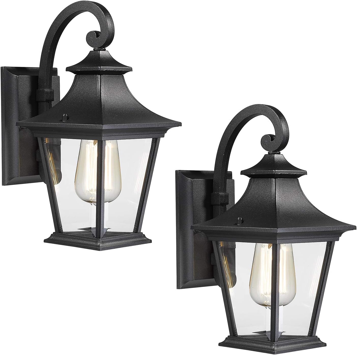 Emliviar Outdoor Wall Lights 2 Pack - Exterior Porch Lights Wall Mount in Black Finish with Clear Glass, XE219B-2PK BK